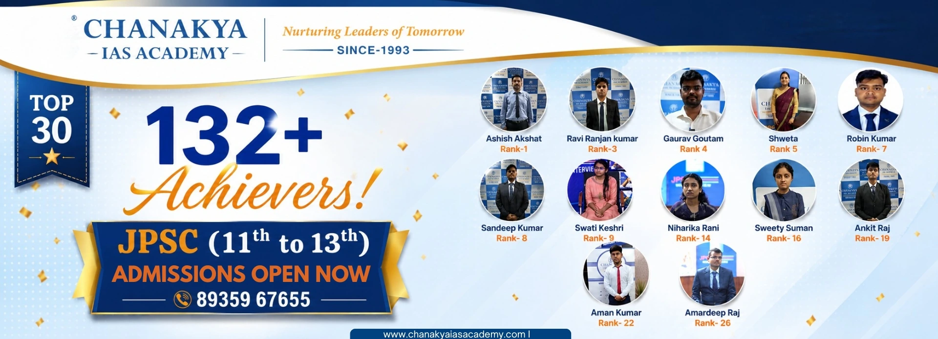 Chanakya IAS Academy Ranchi JPSC results — 132+ achievers including Rank 1 Ashish Akshat in JPSC 11th to 13th Combined Exam — Best JPSC Coaching in Ranchi